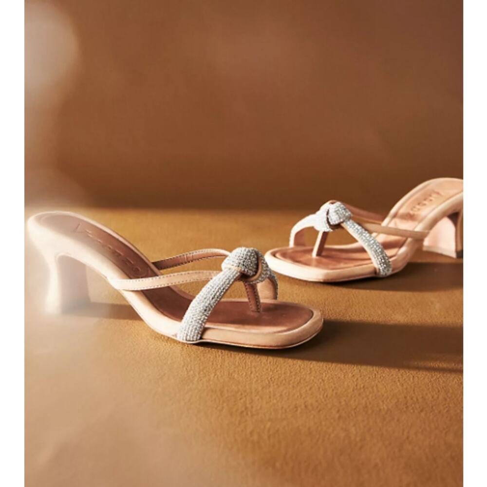 Vicenza Rhinestone Heeled Sandals Women 8 Nude Square Toe Anthropologie Dressy